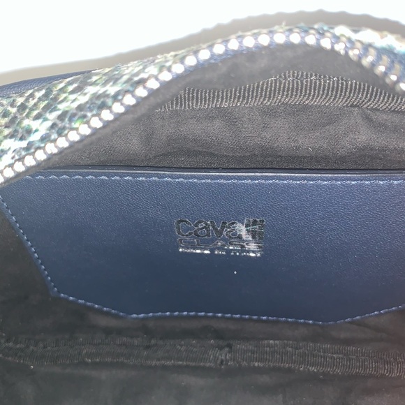NWT CAVALLI CLASS Chain Link Python Print Top Dark Blue Small Cross-body Bag - Picture 5 of 7